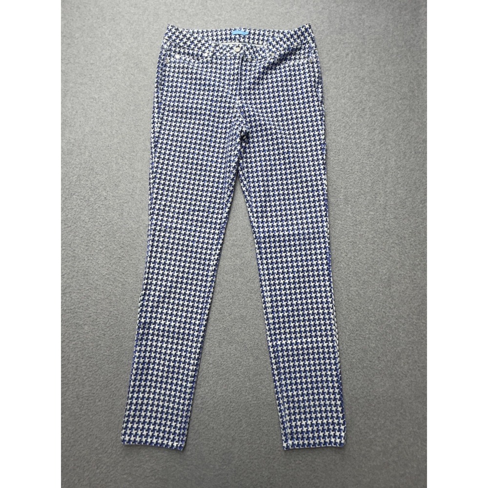 J. McLaughlin Pants Womens 6 Blue Geometric Twill Ankle Slim Stretch Casual